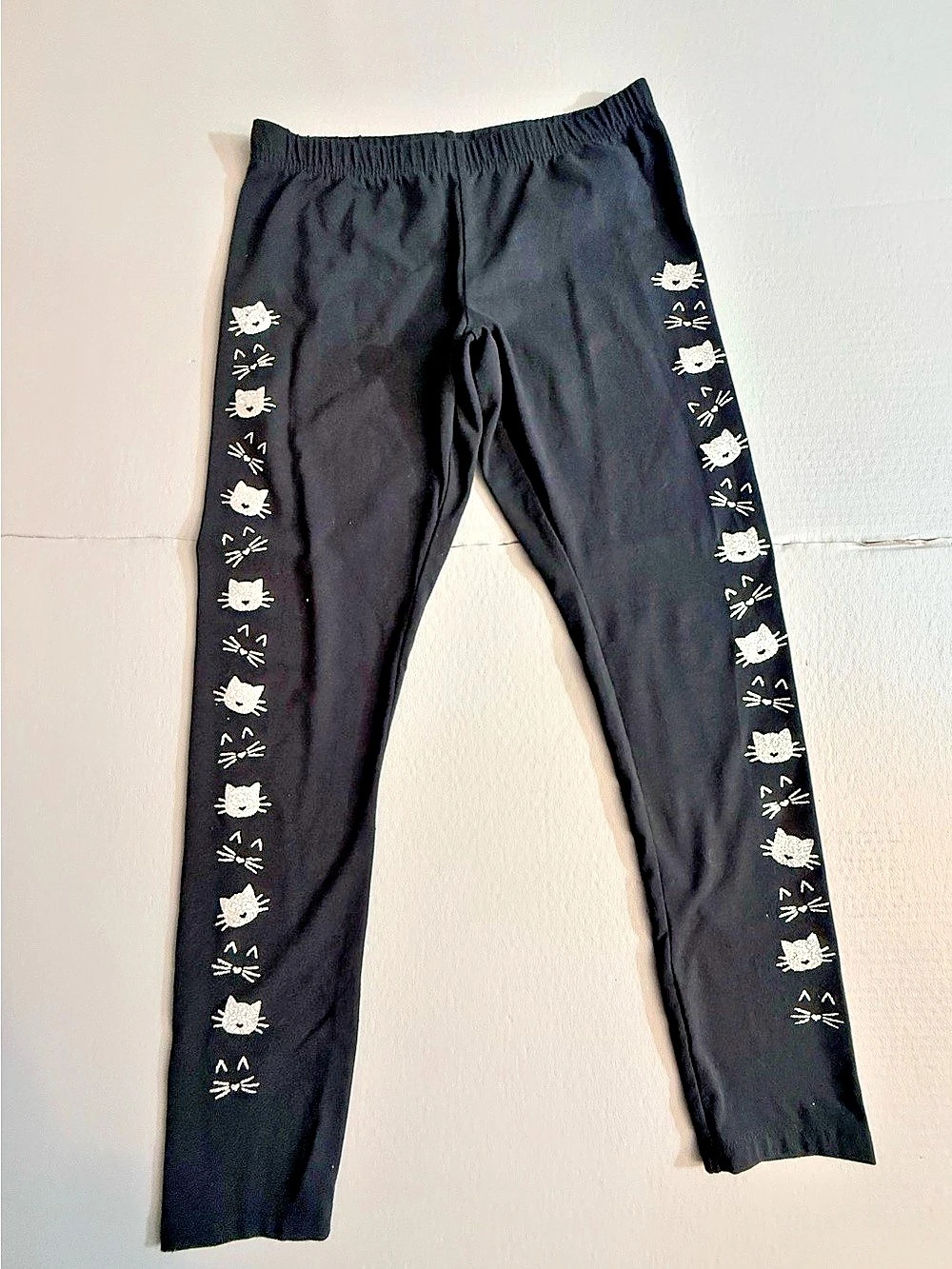 Faded Glory Cat Print Leggings in Black & White, Girls XL (14-16)